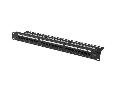 Patch Panel 24 port 1U 19" Kat.6 UTP z organizerem kablowym czarny Lanberg