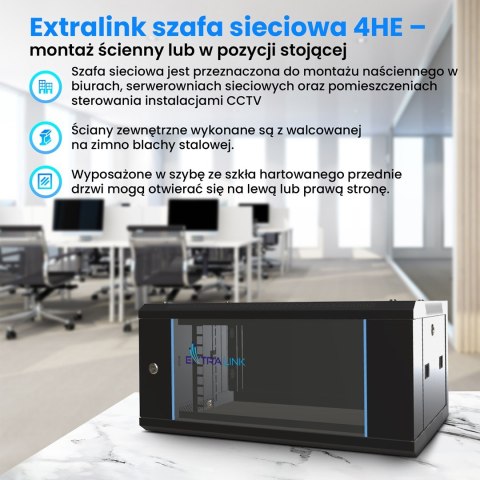 Extralink 4U 600x450 Czarna | Szafa rack | montowana na ścianie