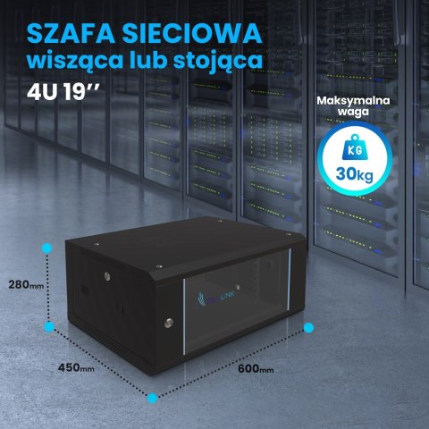 Extralink 4U 600x450 Czarna | Szafa rack | montowana na ścianie