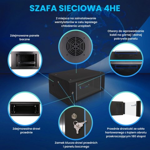 Extralink 4U 600x450 Czarna | Szafa rack | montowana na ścianie