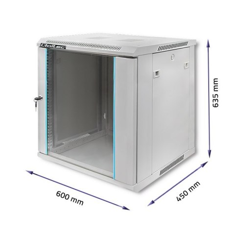 Qoltec Szafa RACK 19" | 12U | 600 x 635 x 450 | Szara | Wisząca