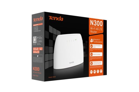 Tenda N300 router bezprzewodowy Fast Ethernet Jedna częstotliwości (2,4 GHz) 4G Biały