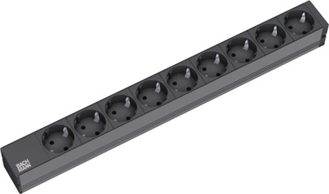 Bachmann 19"-Steckdosenleiste ALU 1HE, 9-fach 35?, schwarz, 2,0m, ohne Schalter