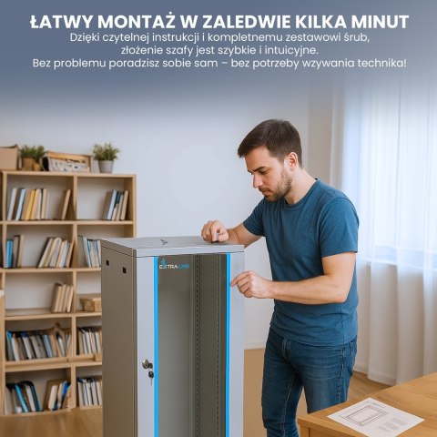 Extralink 12U 600x450 Szara | Szafa rack | montowana na ścianie