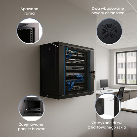 Extralink 9U 600x450 Czarna | Szafa rack | montowana na ścianie