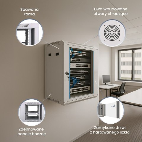 Extralink 9U 600x450 Szara | Szafa rack | montowana na ścianie