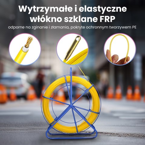 Extralink Pilot 8mm 50m | Pilot do przeciągania kabli | włókno szklane FRP, śr. 8mm, dł. 50m, żółty