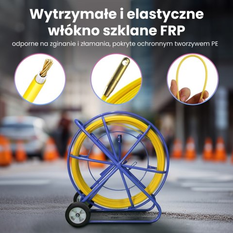WŁÓKNO SZKLANE DO PRZECIĄGANIA KABLI 9mm / 100m (PILOT / STALKA) PE + STOJAK