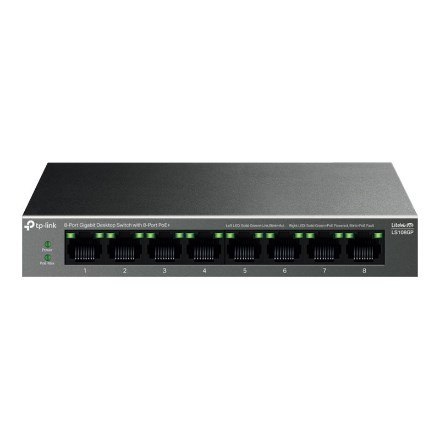 TP-Link LiteWave LS108GP łącza sieciowe Nie zarządzany Gigabit Ethernet (10/100/1000) Obsługa PoE Czarny