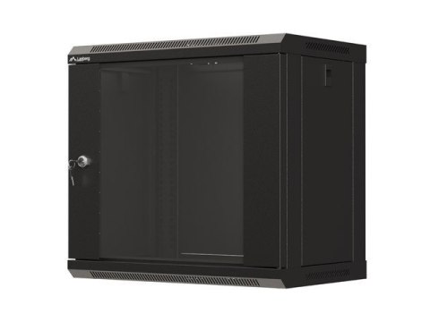 Szafa instalacyjna rack wisząca 19" 9U 540x350 czarna drzwi przeszklone Lanberg (FLAT PACK)