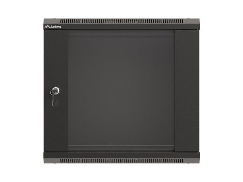 Szafa instalacyjna rack wisząca 19" 9U 540x350 czarna drzwi przeszklone Lanberg (FLAT PACK)