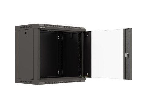 Szafa instalacyjna rack wisząca 19" 9U 540x350 czarna drzwi przeszklone Lanberg (FLAT PACK)