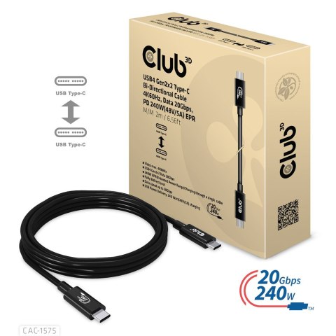 CLUB3D CAC-1575 kabel USB USB4 Gen 2x2 2 m USB C Czarny