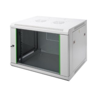 Szafa sieciowa wisząca DYNAmic 19" 9U rack 600x450, drzwi szyba, szary, niedzielona, złożona, 60kg
