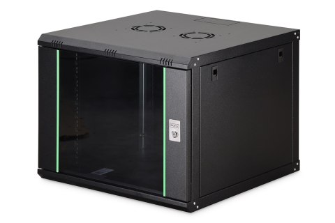 Szafa sieciowa wisząca DYNAmic 19" 9U rack 600x600, drzwi szyba, czarny, niedzielona, złożona, 60kg