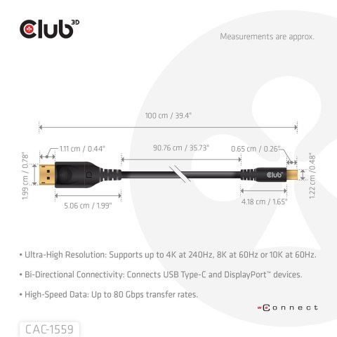 Kabel USB-C to DP 1M/M/M CAC-1559 Club3D