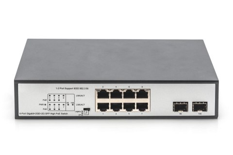 Przełącznik sieciowy niezarządzalny desktop 8x RJ45 Gb/s (w tym 6xPoE)+ 2x SFP, PoE++ budżet 180W