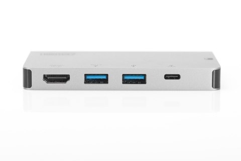 Stacja dokująca podróżna USB Typ C, 6 portów 4K, HDMI, VGA, USB, RJ45, microSD, SD/MMC, srebrna