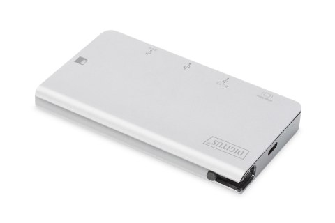 Stacja dokująca podróżna USB Typ C, 6 portów 4K, HDMI, VGA, USB, RJ45, microSD, SD/MMC, srebrna