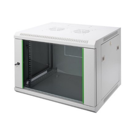 Szafa sieciowa wisząca DYNAmic 19" 9U rack 600x450, drzwi szyba, szary, niedzielona, złożona, 60kg