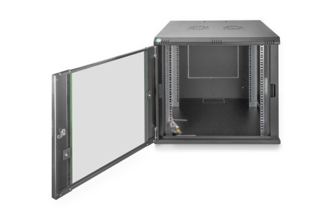 Szafa sieciowa wisząca DYNAmic 19" 9U rack 600x600, drzwi szyba, czarny, niedzielona, złożona, 60kg