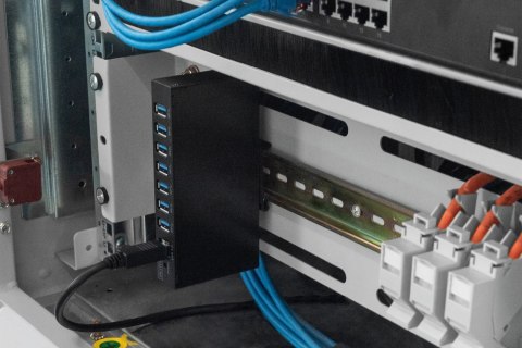 Hub/Koncentrator przemysłowy 7-portowy USB 3.0 SuperSpeed aktywny metalowa konstrukcja szyna DIN