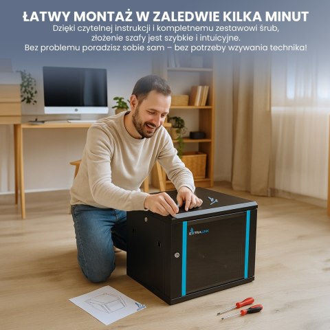 Extralink 9U 600x600 Czarna | Szafa rack | montowana na ścianie