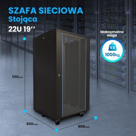 Extralink 22U 600x800 Czarna | Szafa rack | stojąca
