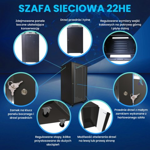 Extralink 22U 600x800 Czarna | Szafa rack | stojąca