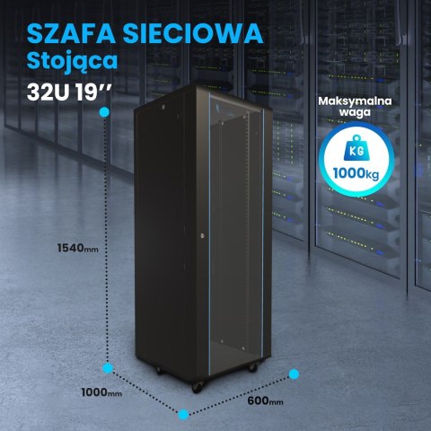 Extralink 32U 600x1000 Czarna | Szafa rack | stojąca