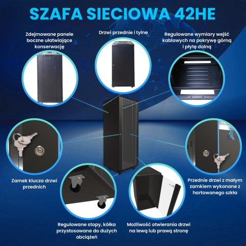 Extralink 42U 600x1000 Czarna | Szafa rack | stojąca