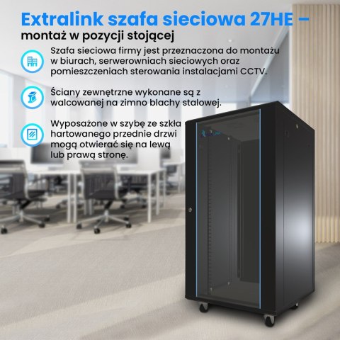 Extralink - szafa stojąca 19" 27U 600x1000 Czarna flat-pack Extralink - szafa stojąca 19" 27U 600x1000 Czarna flat-pack