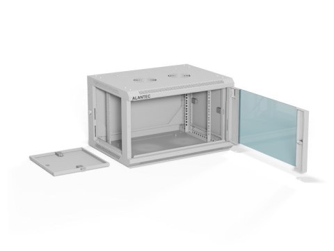 ALANTEC Szafa wisząca 19" 6U 600x450, drzwi szklane, kolor szary, do samodzielnego montażu - Flat Pack (SW-6U-600-450-01-SF)