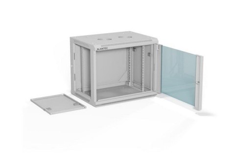 ALANTEC Szafa wisząca 19" 9U 600x450, drzwi szklane, kolor szary, do samodzielnego montażu - Flat Pack (SW-9U-600-450-01-SF)