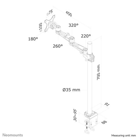 Uchwyt biurkowy do monitora NEWSTAR FPMA-D935POLE70