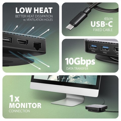 AXAGON HMC-UFO USB-C Hub, M.2 SATA/NVMe, 1 Gbit/s Ethernet, 384 kHz Audio - schwarz/silber