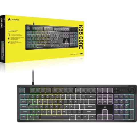 Klawiatura do gier Corsair Gaming K55 Core RGB, pełnowymiarowa (100%), gumowa kopułka - szara, ISO (DE)