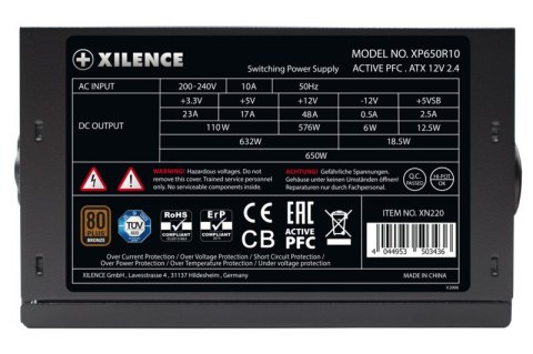 Xilence XN225 moduł zasilaczy 650 W 20+4 pin ATX ATX Czarny, Czerwony