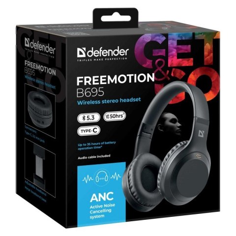 DEFENDER SŁUCHAWKI BLUETOOTH FREEMOTION B695 ANC CZARNE