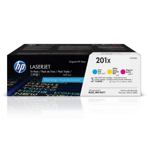 HP 201X - zestaw 3 oryginalnych wkładów z tonerem LaserJet XL, błękitny/purpurowy/żółty