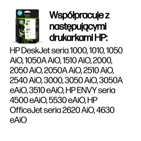 HP 301 zestaw 2 oryginalnych wkładów atramentowych: czarny/trójkolorowy