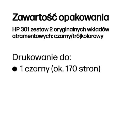 HP 301 zestaw 2 oryginalnych wkładów atramentowych: czarny/trójkolorowy