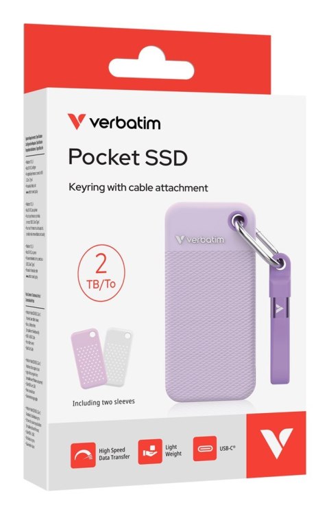 SSD 2TB Verbatim Pocket z dwoma pokrowcami biało-fioletowymi
