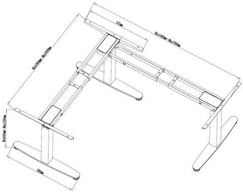 Wyposażenie ramy biurka w potrójny silnik elektryczny o udźwigu 150 kg w kształcie litery L