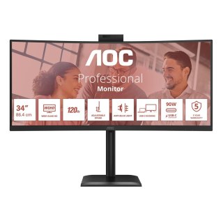 Monitor AOC 86,3 cm (34") CU34E4CW 21:09 2xHDMI+DP+USB-C+Webcam Curv.
