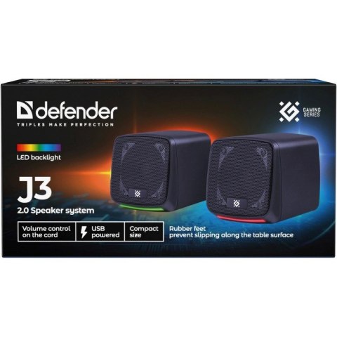 DEFENDER GŁOŚNIKI PC J3 2.0 6W LED USB CZARNE 65963