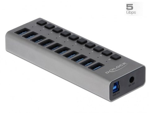 Delock Zewnętrzny USB 3.0 Hub z 10 portami i przełącznikami