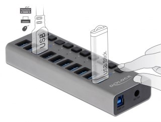 Delock Zewnętrzny USB 3.0 Hub z 10 portami i przełącznikami