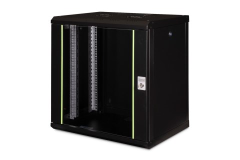 Szafa sieciowa wisząca Unique 19" 12U rack 600x450, drzwi szyba, czarny, niedzielona, złożona, 100kg