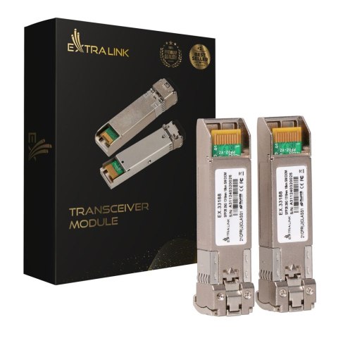 Extralink SFP28 25G 2-Pack | SFP28 Module | 25Gbps, LC/UPC Duplex, 1310nm, 10km, single mode, DOM moduł przekaźników sieciowych